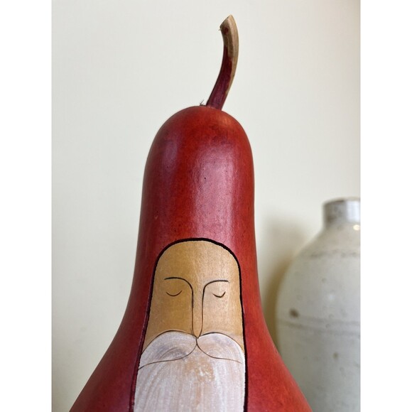 Vintage Old Saint Nick Hand Painted Gourd Christmas Folk Art / Holiday Decor - Picture 3 of 7